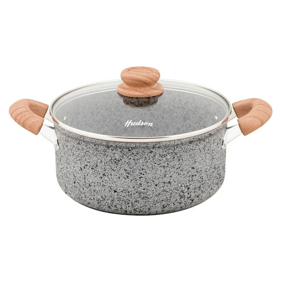Cacerola Olla HUDSON 28cm Aluminio Forjado espesor 4mm Antiadherente Granito con Tapa cristal