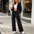 thumbnail image 5 of Zormilly Velour Tracksuit Womens Zip Up Cropped Hoodie Elastic Waist Drawstring Pants 2 Piece Outfits for Work Outdoor Sport, S-XL, 5 of 8