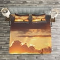 thumbnail image 3 of Ambesonne Ocean Quilted Bedspread Set 3 Pcs, Boat in Sewith Sunset, King Size, Grey and Marigold, 3 of 3
