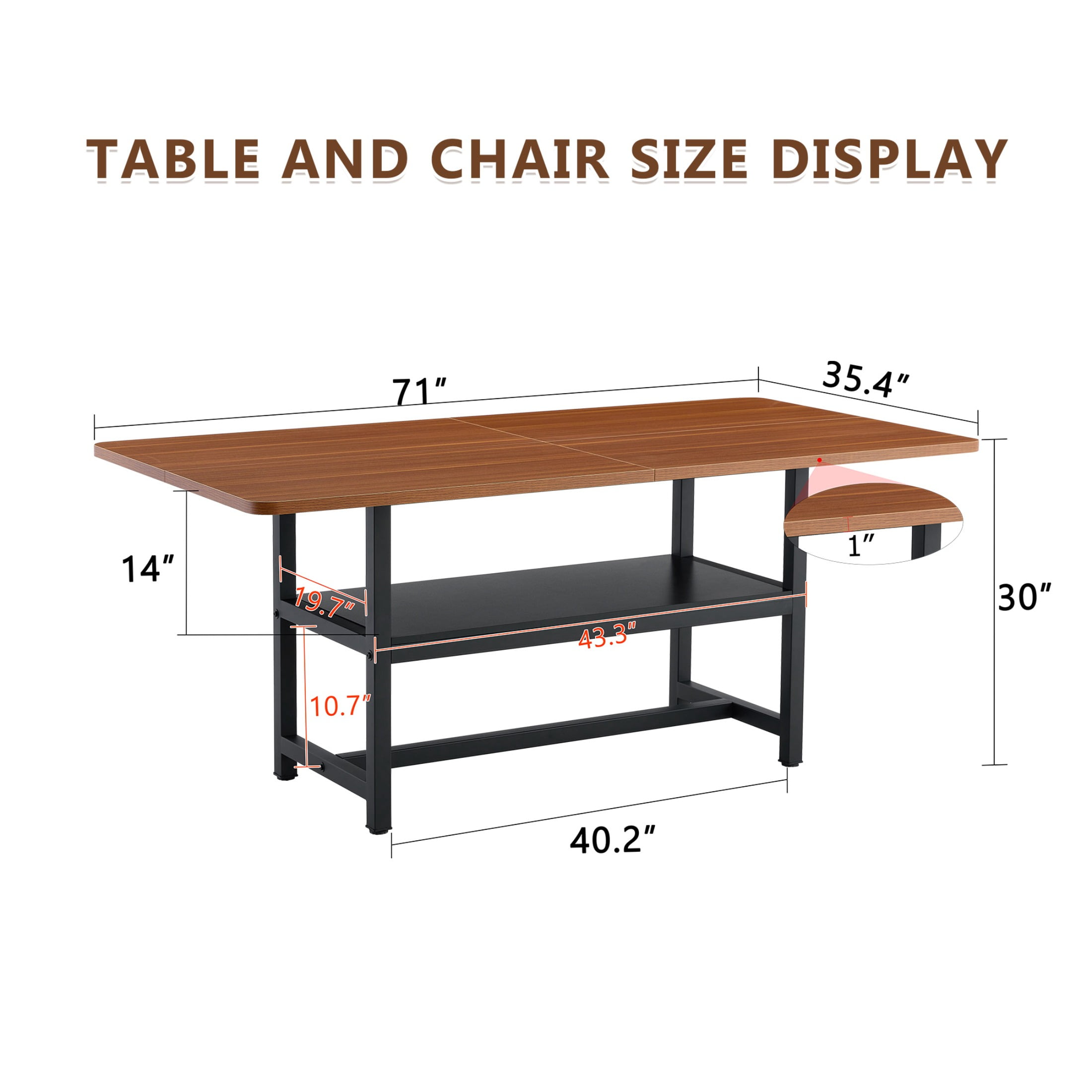 71" Dining Table, Minimalist Kitchen Table for 4-6, MDF Dinner Table with Metal Legs, for Kitchen, Dining Room, Walnut