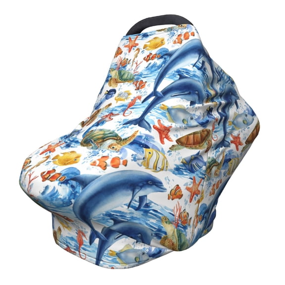 Fotbe Marine Animals Pattern Car Seat Covers for Babies, Nursing Breastfeeding Cover Carseat Canopy, Soft Stretchy Carrier Cover