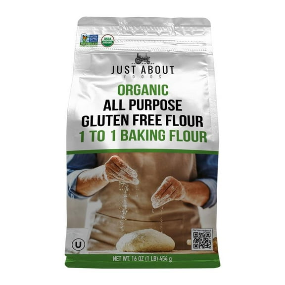 Just About Foods Organic Gluten Free All Purpose 1:1 Baking Flour 1 1lb, USDA Organic & NON-GMO