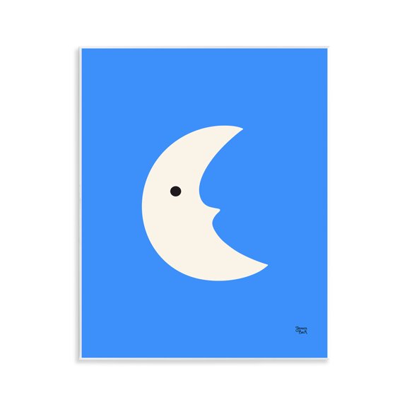 Stupell Industries Blue Crescent Moon Face Landscape & Nature Painting Unframed Art Print Wall Art, 11 x 14