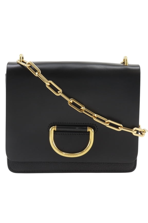Pre-Owned Burberry D-ring shoulder bag, chain strap, calfskin, black, flap, D-ring, women's.