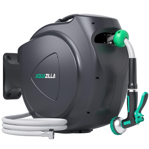 Carrete para manguera de jardín AQUAZILLA de 21 m con rebobinado automático y 9 patrones