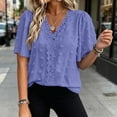 thumbnail image 5 of VBVC Women's Floral Lace Dot V Neck Blouse , Ladies' Ruffle Short Sleeve Casual Top , Eyelet Textured Shirts For Women,Purple,S-2XL, 5 of 8