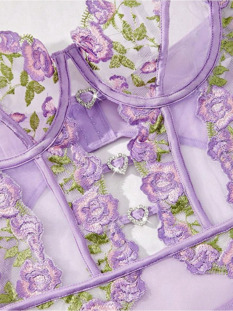 Purple Lace Bodysuit Lingerie Embroidered - Walmart.com