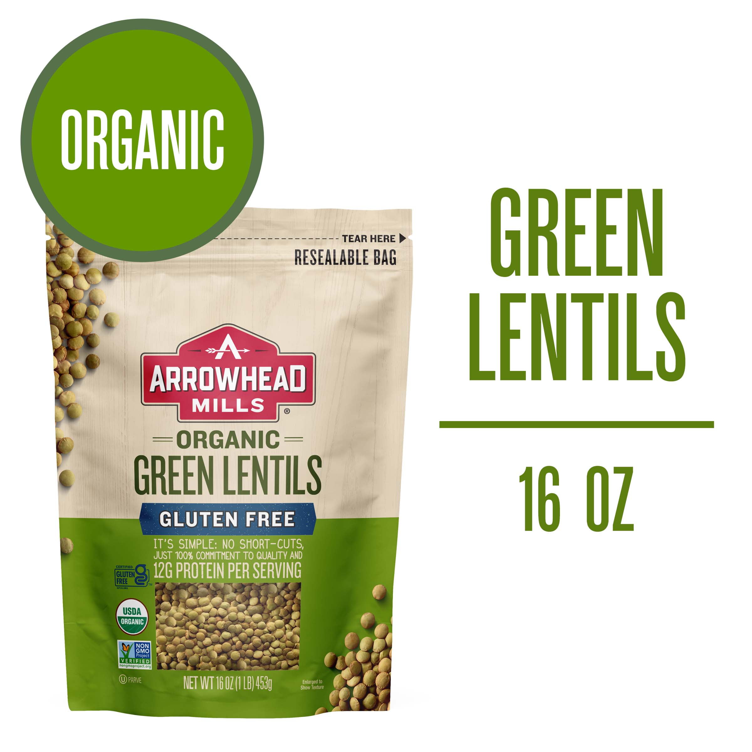 Arrowhead Mills Organic Green Lentils, 16 Oz Bag