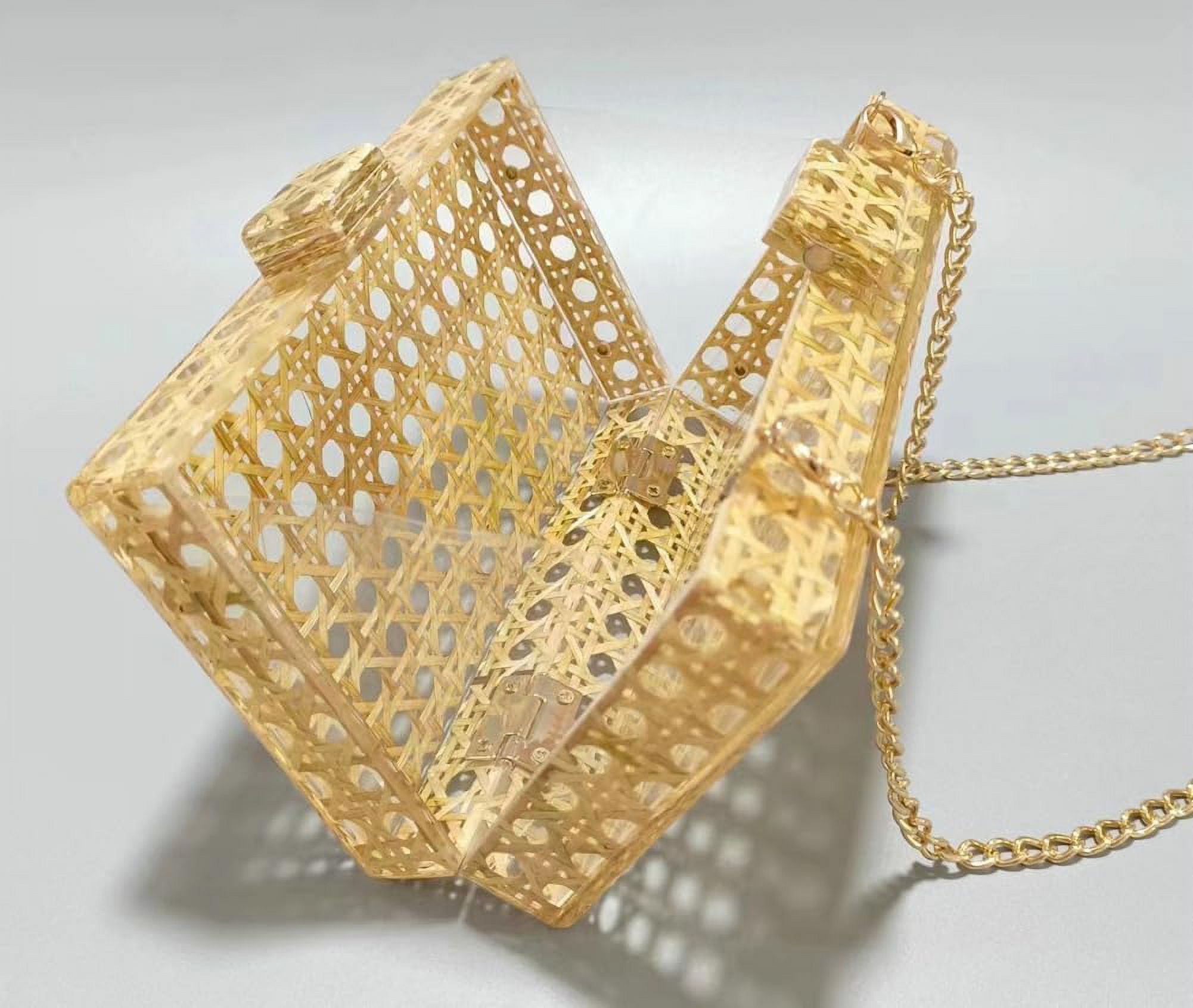 Rattan Clutch Purses Women Summer Straw Beach Bag Woven Rattan Acrylic Evening Bag Crossbody Shoulder Chain Purse