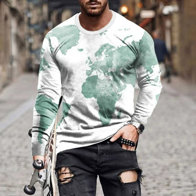 TIMIFIS Men's Tops Print Graphic Long Sleeve T-Shirt Print Daily Tops Basic Elegant Round Neck-WhiteFall