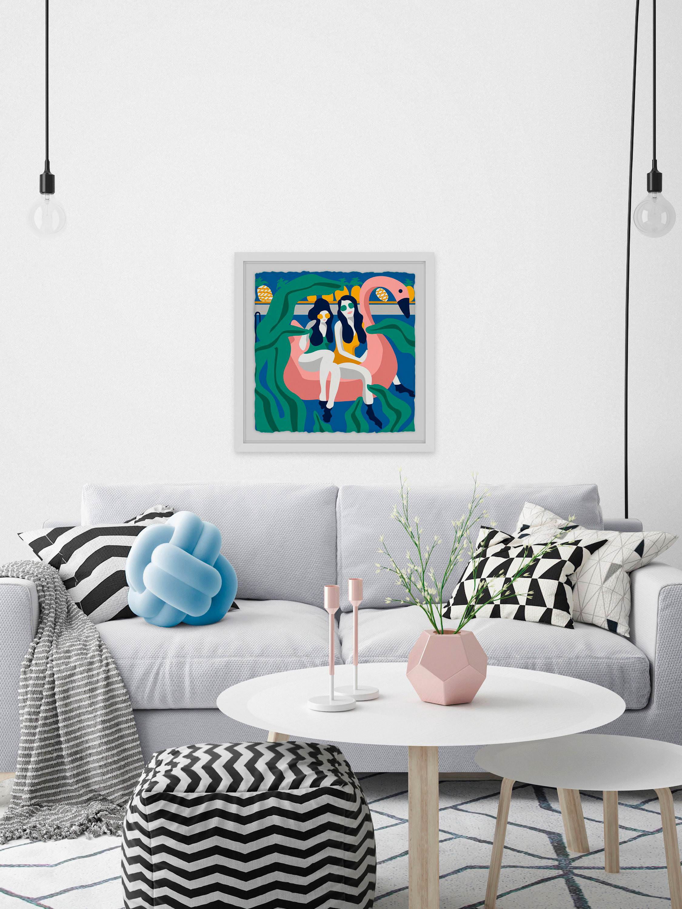 The Floating Flamingo Framed Painting Print