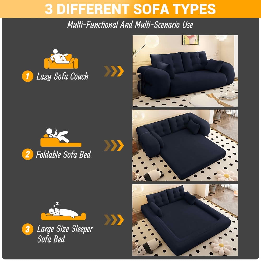 MAYEERTY 78.7" Human Dog Lazy Sofa, 3-in-1 Sherpa Fleece Foldable Sofa Bed with 4 Pillows, Vacuum Packed No Assembly Couch for Living Room Playroom