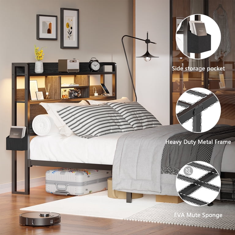 Satifur Queen LED Platform Bed, Storage Headboard photo 7