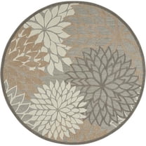 HomeRoots 521649 10 ft. Natural Round Floral Power Loom Area Rug