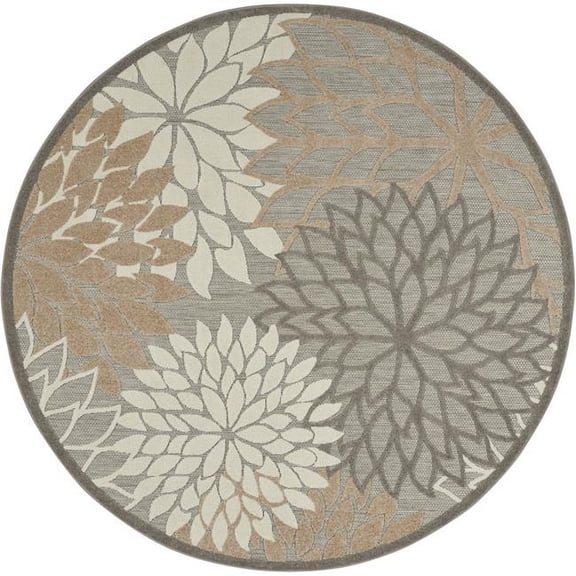 HomeRoots 521649 10 ft. Natural Round Floral Power Loom Area Rug