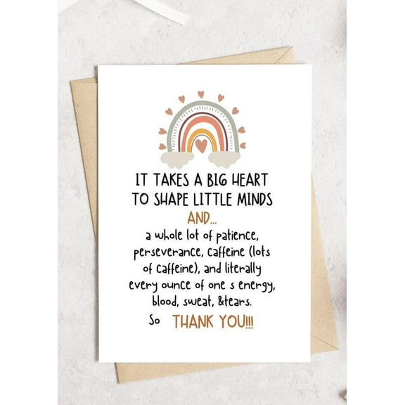 Thank You Teacher Card – Heartfelt Appreciation Card with Rainbow Design – Perfect for Educators, Teaching Staff, or Appreciation Day – Envelope Included
