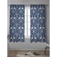 thumbnail image 4 of Navy Blue Boho Elk Curtains 63 Inch Length, Sheer Curtains for Bedroom Living Room Window Middle Century Vintage Botanical Rod Pocket Voile Drapes Kitchen Curtains Small Half Window 42"x63" 2 Panels, 4 of 6