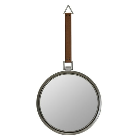 Round Metal Mirror With Hanging Leather Strap Com