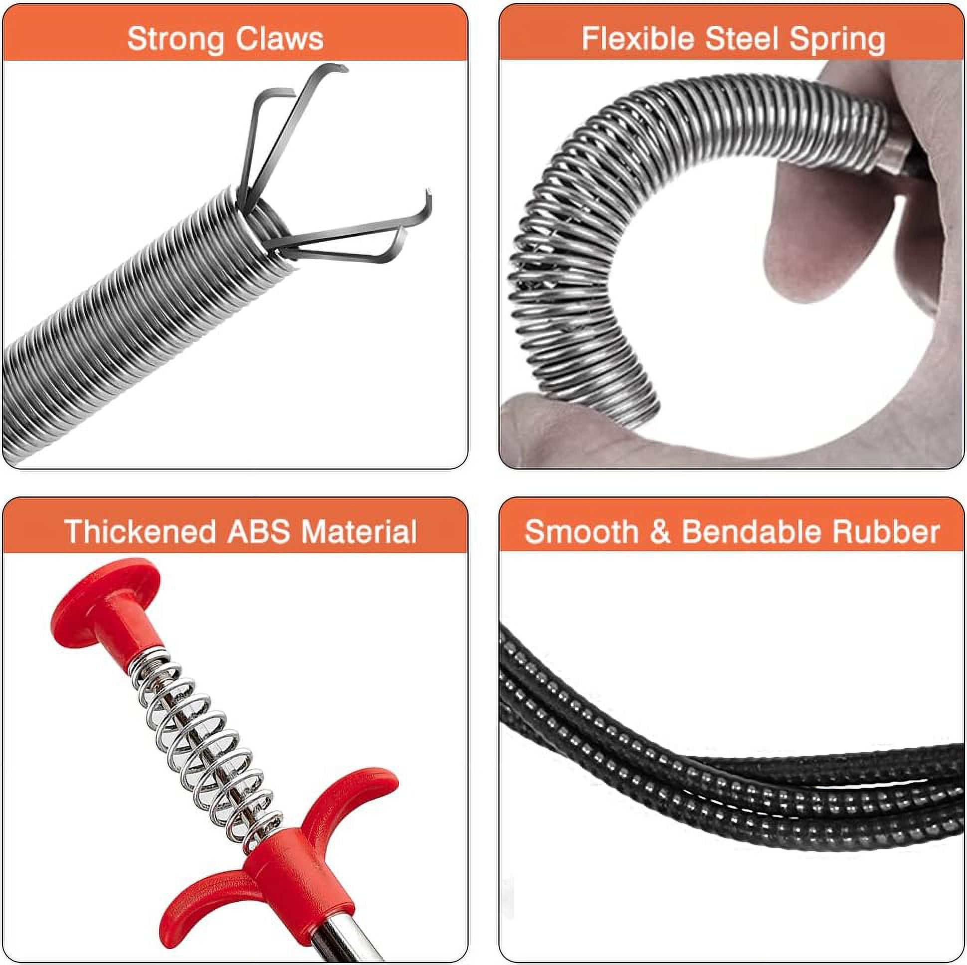 Flexible Claw Grabber Reacher Tool – 62” Long – Drain Snake & Pickup Tool – Steel Claws, ABS Handle – For Hair Clogs, Dropped Items, Hard-to-Reach Areas – Sink & Tub