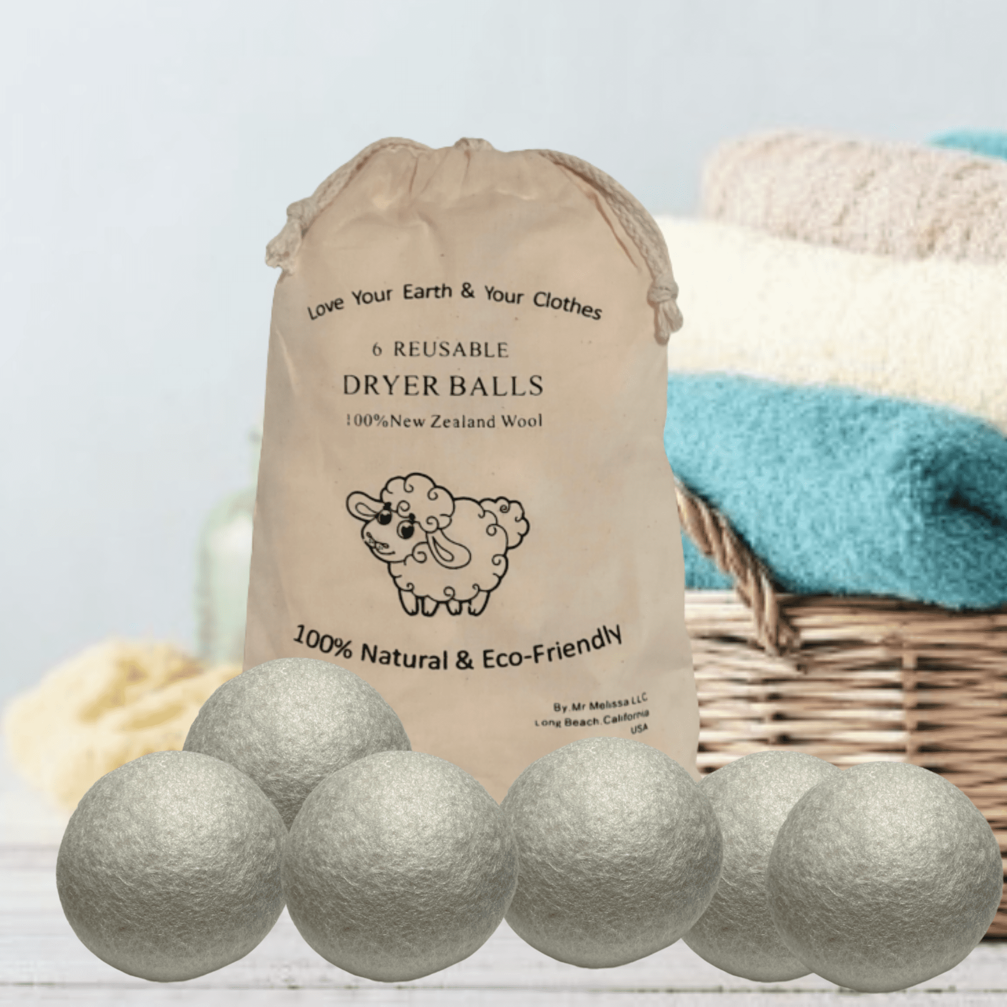 WOOL DRYER BALLS (6 XL BALLS) ALL-NATURAL LAUNDRY FABRIC SOFTENER THATS REUSABLE