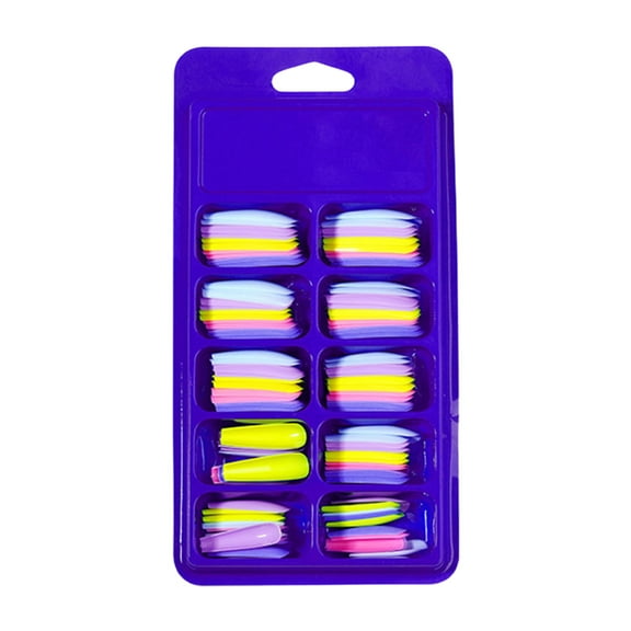 opvise 100Pcs/Box Faux Nail Patch Folding Without Trace Long T-shape Full Cover Colorful Manicure Extension False Nail Tips Nail Salon Supply B