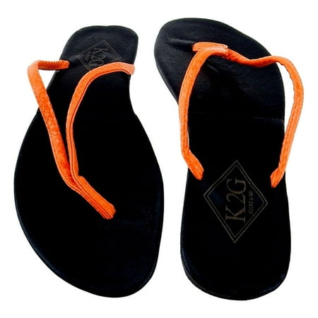 

Kicks 2 Go Ladies Folding Flip-Flops with Pouch - Lightweight and Portable Sandals for Spa Beach Pool and Shower - Orange Small.