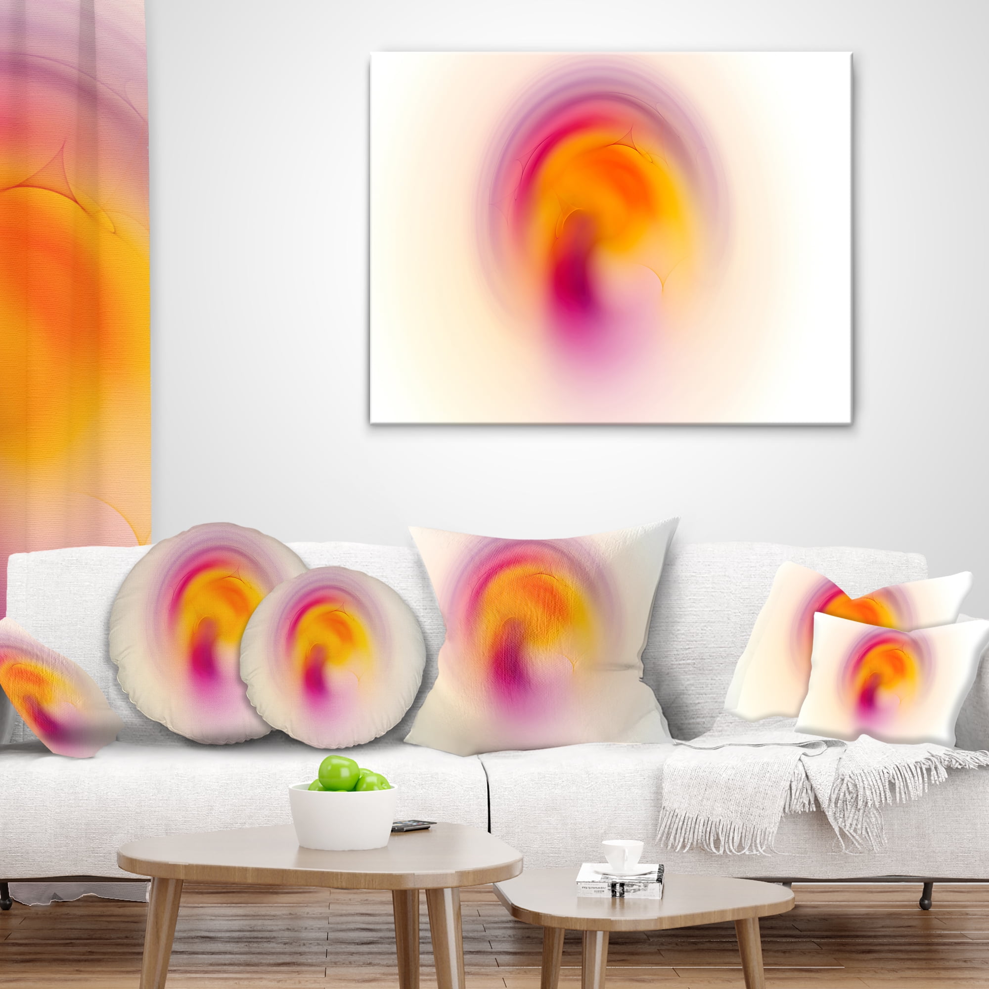Designart Pink Yellow Luminous Misty Sphere - Abstract Throw Pillow - 18x18