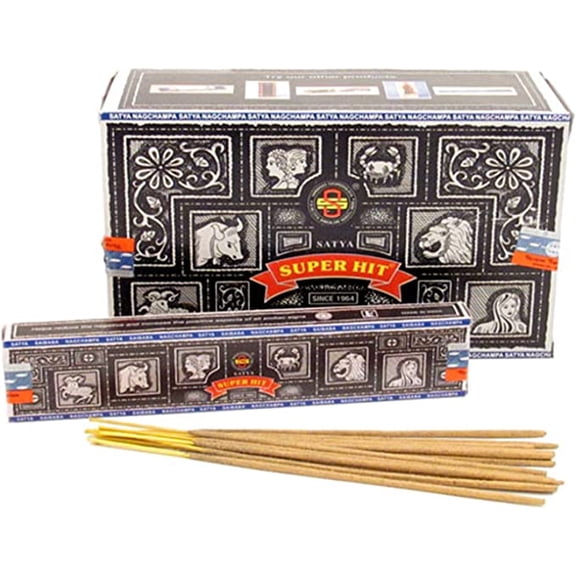Satya Super Hit Incense Sticks Full Box (12 Packs x 15gm Incense Each)