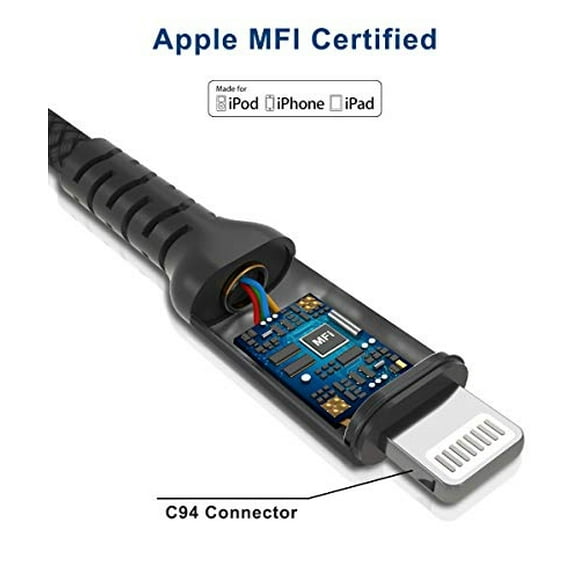 Cable cargador USB C a Lightning de 10 pies, certificado Apple MFI par