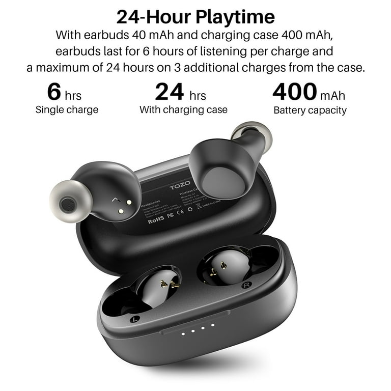 TOZO T6 Earphones Wireless Buds Bluetooth 5.3 OrigX Acoustic IPX8 Waterproof with Microphone Black Walmart