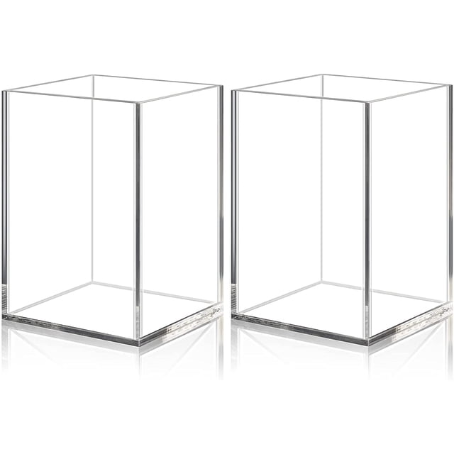 2 x Portalápices de acrílico transparente Portalápices de acrílico cuadrado - Organizador de pinceles - Organizador de escritorio Rojo Verde