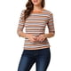 thumbnail image 1 of Camiseta básica de ajuste slim con cuello redondo y mangas de codo para mujeres INSPIRE CHIC, estampada, multicolor, blanca, talla XS, 1 of 8