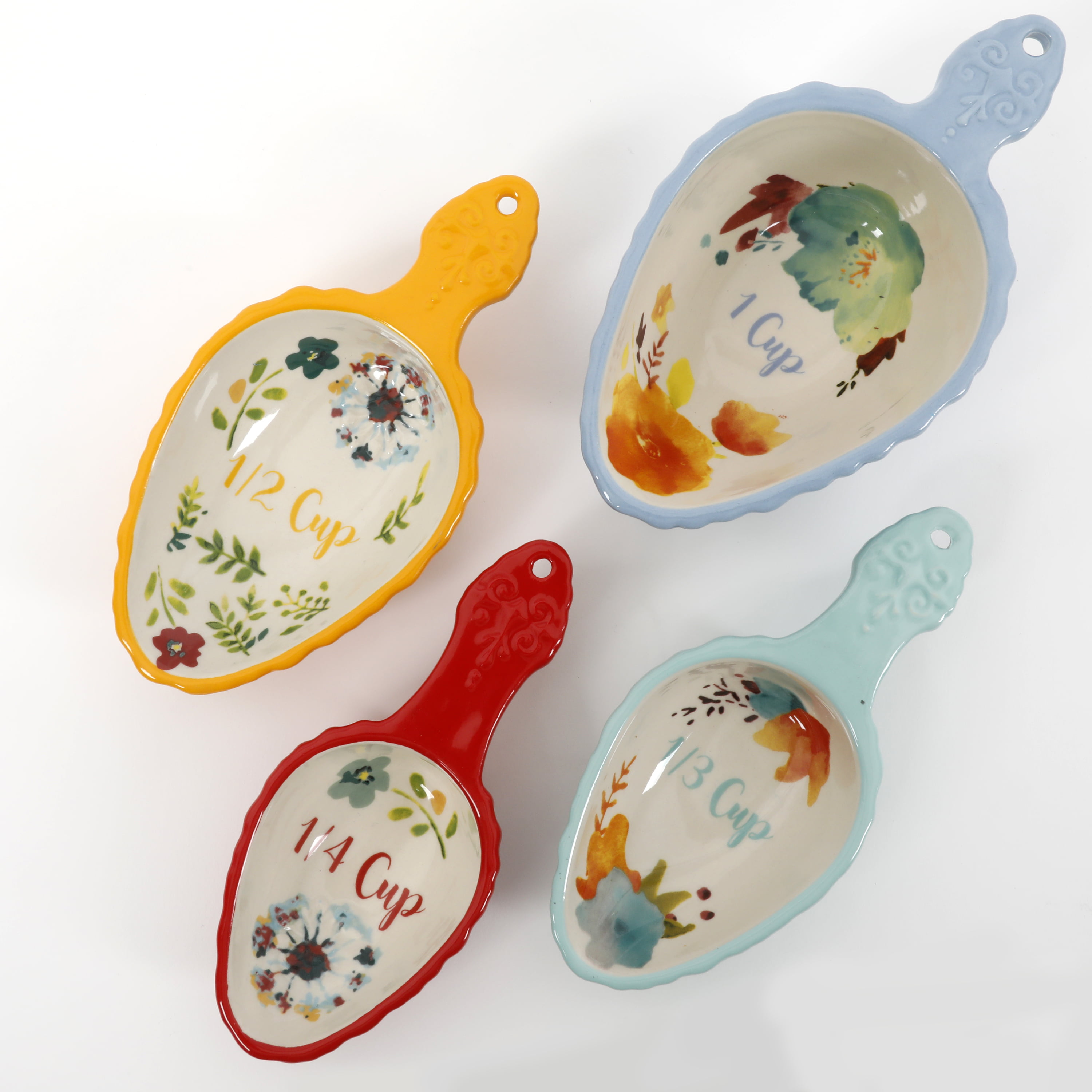  The Pioneer Woman 8 Piece Set - 4 Willow Measuring Scoops and 4  Winter Bouquet Measuring Spoons Ceramic Floral: Home & Kitchen
