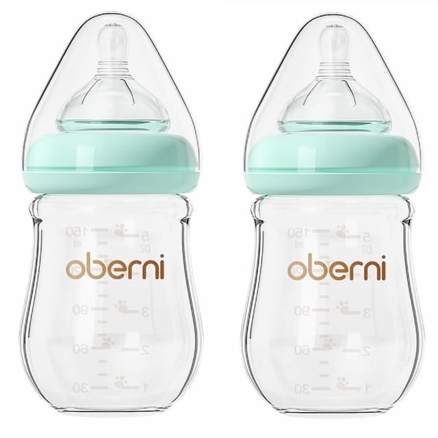 Biberones de Vidrio para Bebé Oberni 150 ml Libre de BPA Anti-Cólicos 2 Unidades