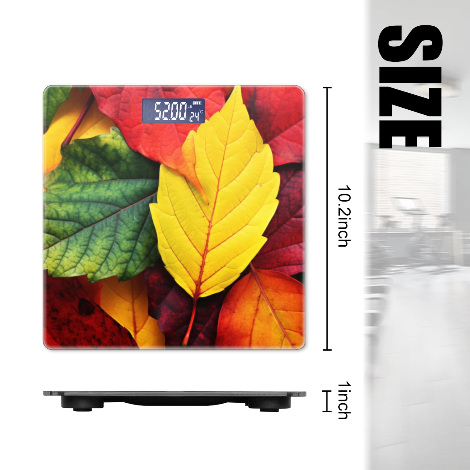 High Precision Body Weight Scale Smart Bathroom Scales with Large LCD Display(400lbs),Decorative for Bedroom-Colorful Autumn Leaves In Red And Green Hues
