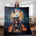 thumbnail image 2 of Happy Halloween Vampire Rottweiler BOO with Pumpkins Fun and Spooky Quilt Blanket Rottie Dog Lover Gifts Idea Cozy Comforter Throw Blanket - 00018, 2 of 5