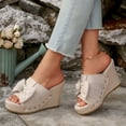 thumbnail image 3 of Rokmnt Womens Bow Wedges Dress Sandals 2026 Fashion Leopard Bride Wedding Bowknot Platform Chunky Heeled Slip on Pumps Casual High Heels Summer Shoes Beige Size 6, 3 of 6