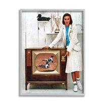 Stupell Industries Vintage Sports TV Ad Woman Beauty & Fashion Painting Gray Framed Art Print Wall Art