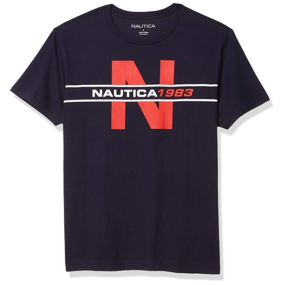 Camiseta Nautica de manga corta para hombre, 100% algodón, azul marino, talla S