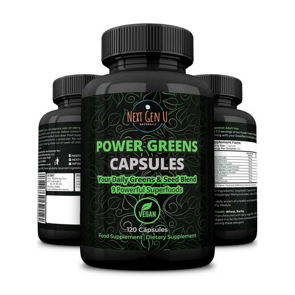 Greens Superfood Dietary Supplement for Immune Support, 120 Vegan Capsules by NextGenU