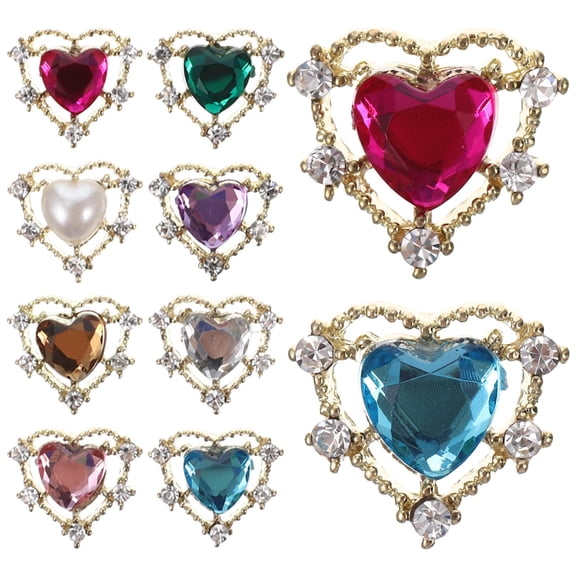 DEEPCRAFF Golden Zinc Alloy Acrylic Heart Nail Charms Manicure Accessories for DIY Decor 10Pcs