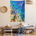 thumbnail image 2 of Ocean Decor Tapestry, Barrier Reefs Covered Sea with Lagoon Zebrafish Anemonefish Picture, Wall Hanging for Bedroom Living Room Dorm Decor, 40W X 60L Inches, Turquoise Light Yellow, by Ambesonne, 2 of 5