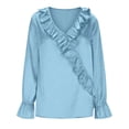 thumbnail image 4 of Women Ruffled Blouse Long Sleeve Button Up Top V Neck Business Casual Office Shirt Dressy Victorian Collar Work Outfit Tops, 4 of 7