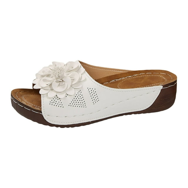 Fukaraa Low Wedge Slides Women Floral Platform Beach Sandals Summer Wedding Comfort