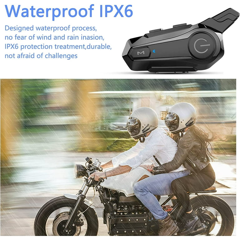 Motorcycle Bluetooth Headset,E1 Bluetooth Helmet Intercom Headset with CVC  Noise Cancellation Stereo Music IPX6 Waterproof for Full face Helmet 