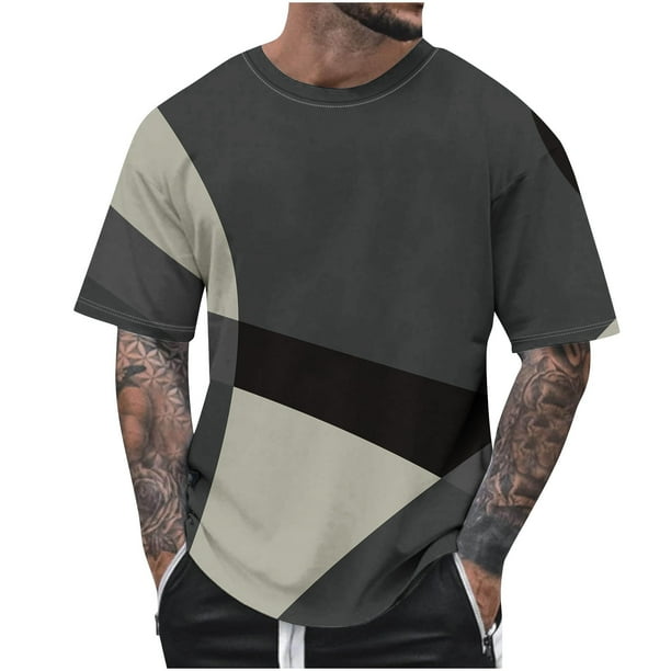 Camisetas de Cuello de la Tripulación de los Hombres de Verano Redondo Cuello Impreso Camiseta, Top Atlético de Secado Rápido Casual para los Hombres