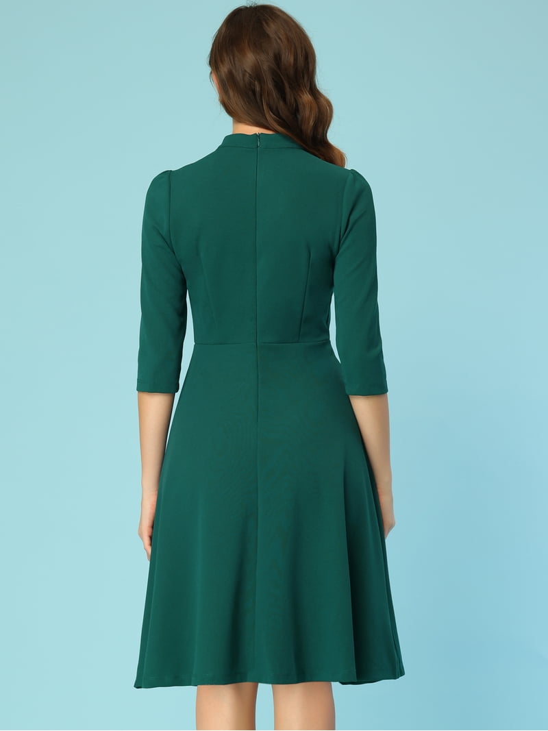 dark green church dress Unique Bargains Women's Sheath 3/4 Sleeves Stand Collar A-Line S Green, Size: Small SN:AVD35995
