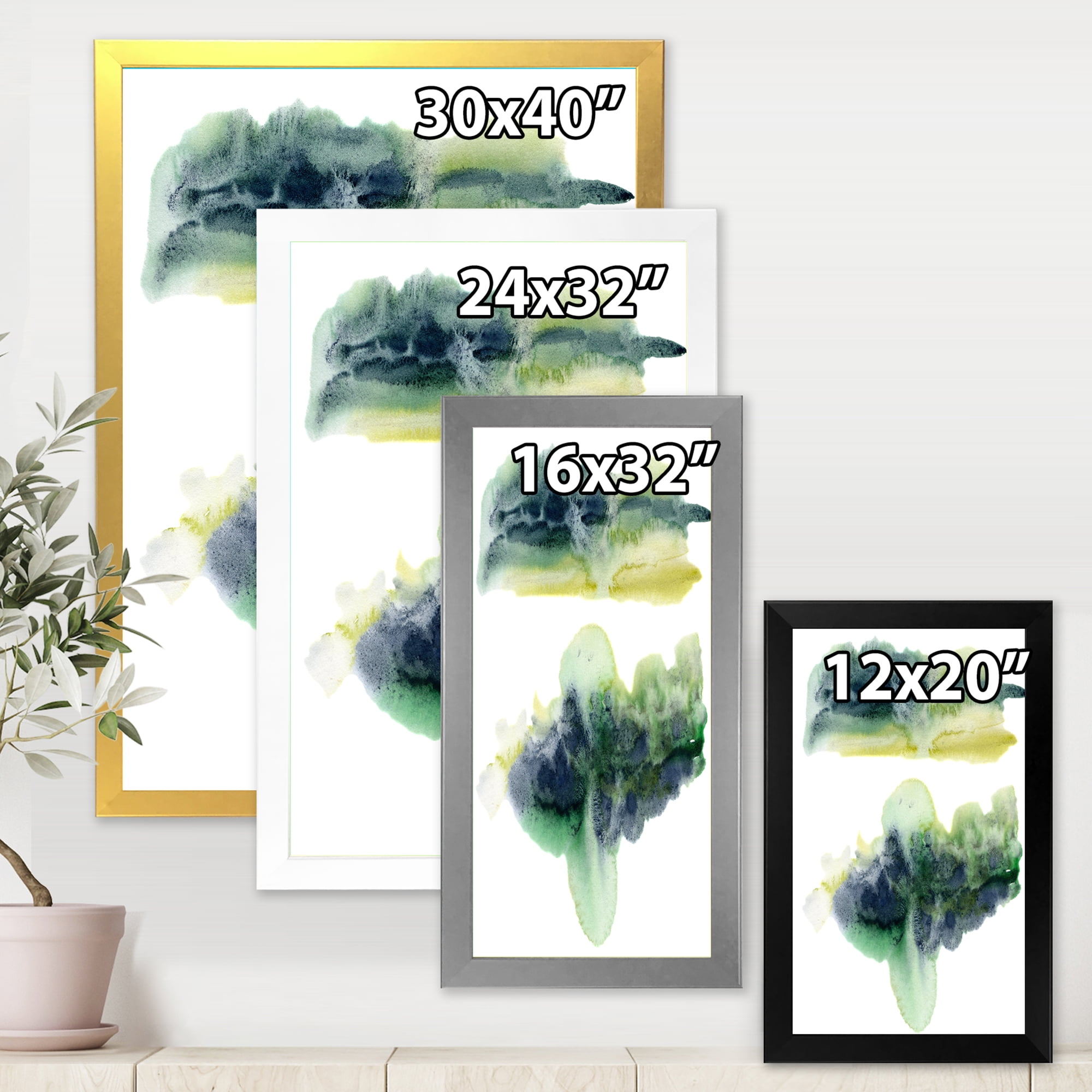 Designart 'Golden Green Abstract Clouds IV' Modern Framed Art Print