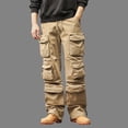 thumbnail image 2 of Mens Casual Hiking Cargo Pants Baggy Straight Leg Sweatpants with Muti Large Flap Pockets Hiking Sports Trousers Size XS-3XL Khaki, 2 of 9