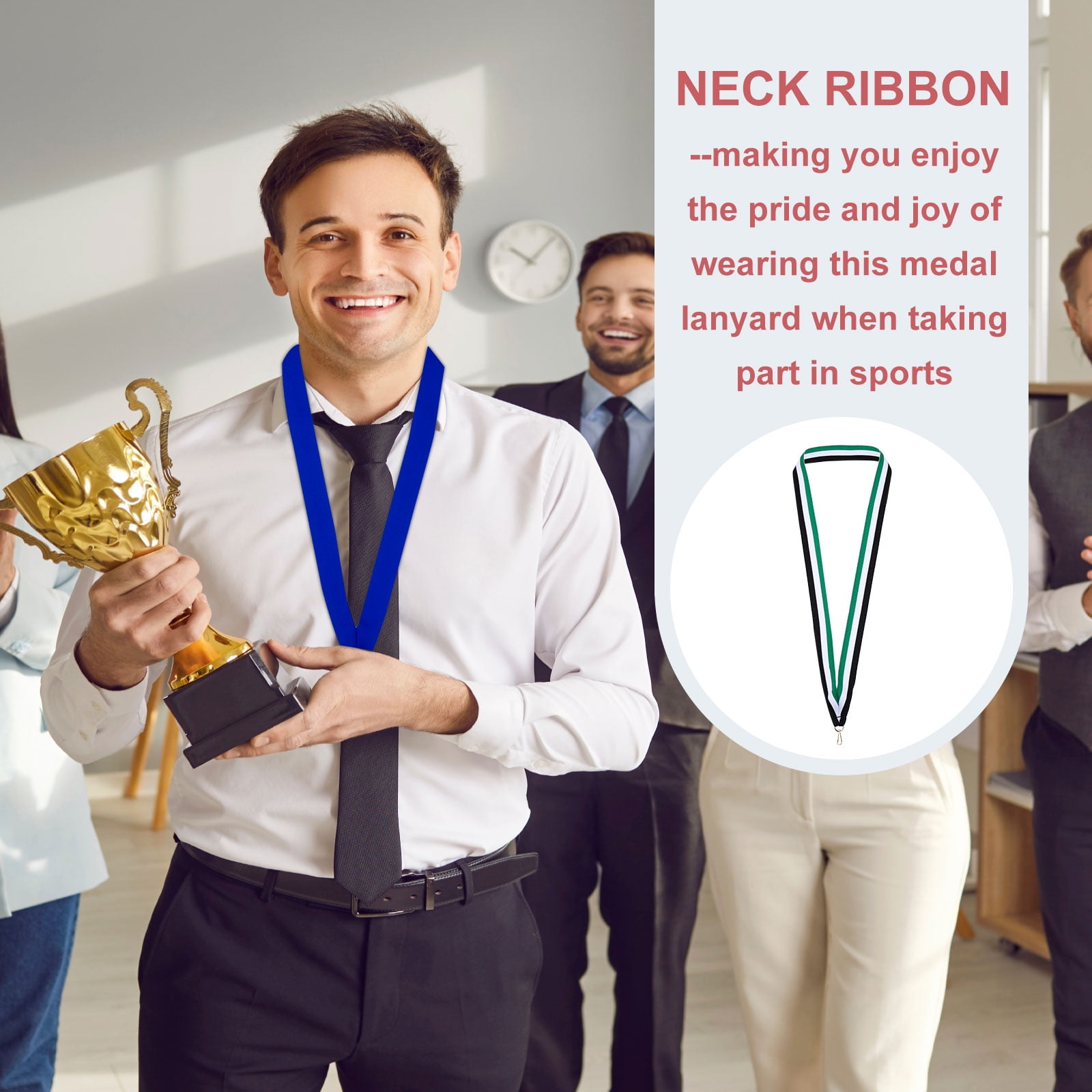 Uxcell Award Neck Ribbons with Snap Clips Polyester Medal Lanyards for Competitions Black/White/Green 100 Pack